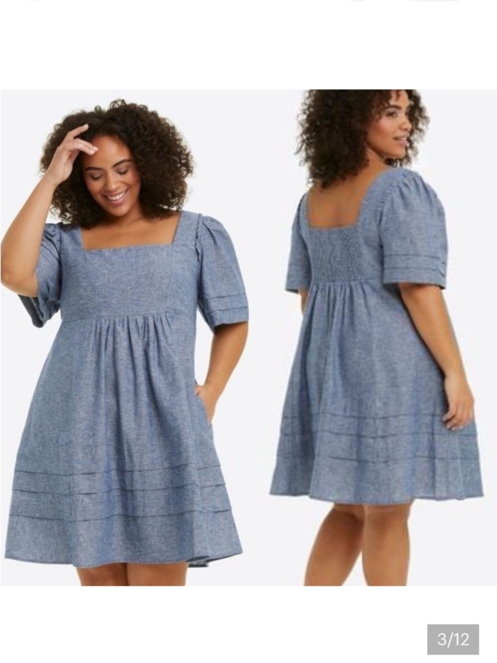 Draper James Chambray Square-Neck Smocked Mini Dress